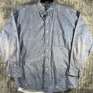 VTG Ralph Lauren Chaps Mens Long Sleeve Button Denim Blue R.L. Emblems Sz L